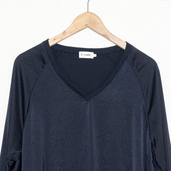 The Reset R Label Women's Small Satin VNeck Pullover Blouse Dark Navy - Picture 6 of 10